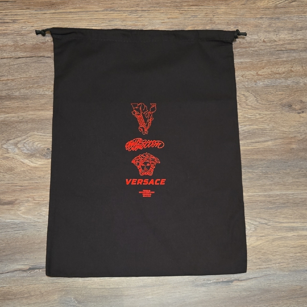 Versace Black Drawstring Bag with Red Logo Large